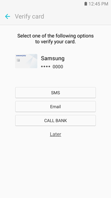 Samsung pay verify card options