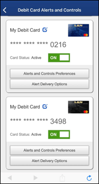 debit card alerts and controls card status active