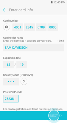 Samsung pay enter card information