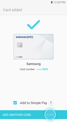 Samsung pay card added verified