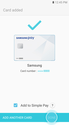 Samsung pay card added verified